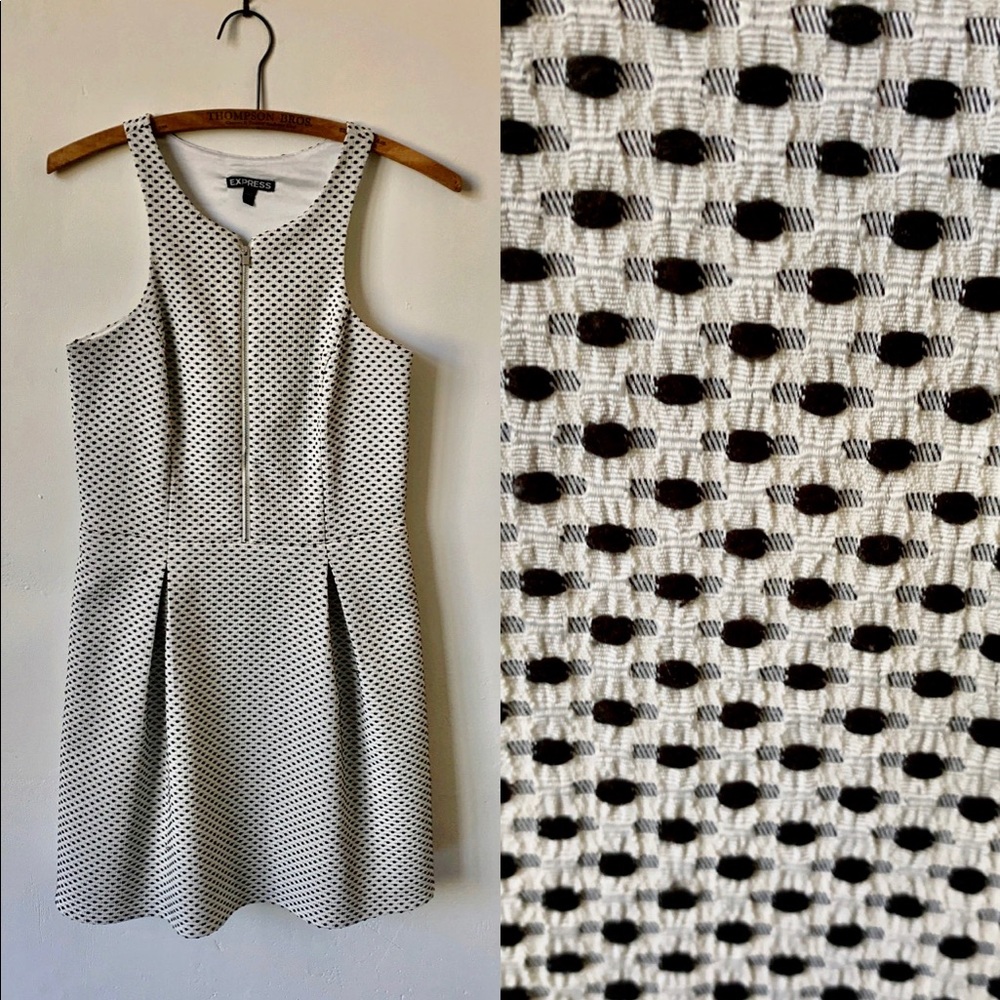 Express White and black polka dot skater mini dress size 4